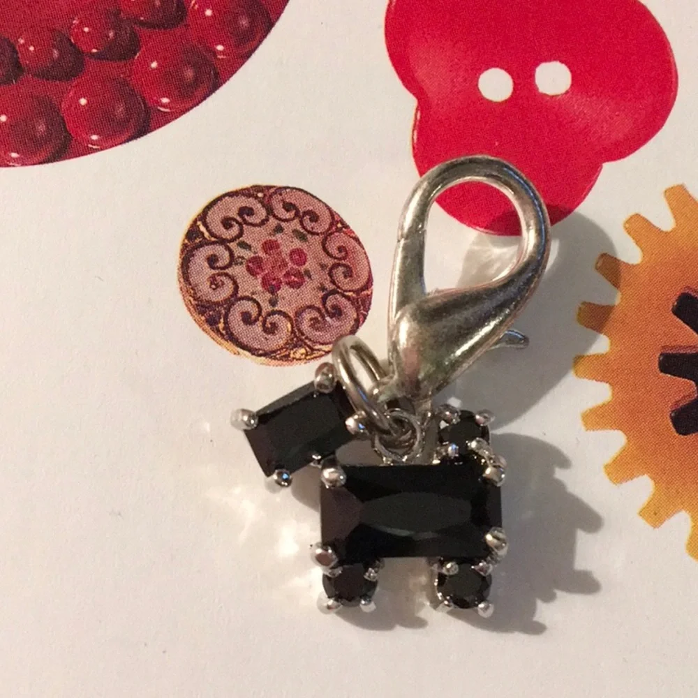 Black Cubic Zirconia Scottie Scotty Pet Collar Charm NEW Zipper Pull Key Chain